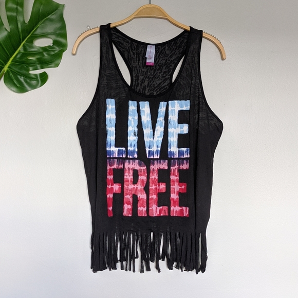 No Boundaries Tops - Fringe tie dye graphic tank